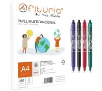 Lot De 250 Feuilles Blanches A4 De 80 G, Papier Multifonction Pour L'école Et Les Conditions De Travail + 4 Pilot Frixion Clicker Effaçables (Bleu, Noir, Rouge Et Vert)