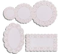 Lot de 250 napperons en papier de différentes tailles - Dentelle blanche - Rondes, rectangulaires et ovales - Pour tables, assiettes, gâteaux, desserts et travaux manuels - B (5 tailles)