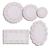 Lot de 250 napperons en papier multi-tailles en dentelle blanche ronde rectangulaire ovale pour tables, assiettes, gâteaux, desserts, travaux manuels