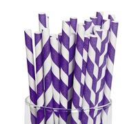 Lot de 250 pailles en papier biodégradables jetables pour fête, anniversaire, mariage et Noël - Pailles recyclables pour jus, café et boissons froides (violet et blanc)