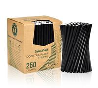 Lot de 250 pailles jetables en papier, courtes et larges, noires, 14,6 x 0,8 cm, pour cocktails, margarita, boissons mélangées, maison, bar et restaurants…