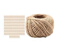 Lot de 250 pinces à linge en bois naturel avec 1 rouleau de 50 mètres de ficelle de jute