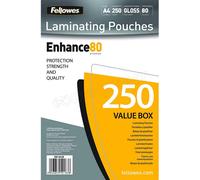 Lot de 250 Pochettes à plastifier Fellowes 80 microns A4 (Transparent Brillant)