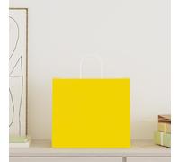 Lot de 250 sacs en papier jaune avec anses, 32 x 22 x 28 cm, pour cadeaux et achats
