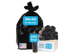 Lot de 250 sacs poubelle noirs, fabriqués aux États-Unis, très résistants, durables, non parfumés, haute densité, utilisation industrielle et commerciale, pour la construction, la pelouse, les