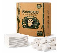 Lot de 250 serviettes compressées, jetables, 22 x 20 cm, 100% bambou, respectueux de l'environnement, serviette de visage extensible, blanc