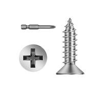 Lot de 250 vis à tôle à tête plate - Vis autotaraudeuses à empreinte cruciforme en acier inoxydable à tête fraisée - #8 x 5/8" - Finition unie - Embout de tournevis inclus