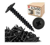 Lot de 250 vis autotaraudeuses 4,2 x 50 mm sans pointe de perçage phosphatées noires avec bride de disque pour tôle, plastique sur bois