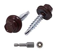 Lot de 250 vis de toiture en métal - 4,8 x 35 mm - Vis autoforeuses peintes avec rondelles EPDM - Vis hexagonale en tôle (250, marron chocolat RAL 8017)