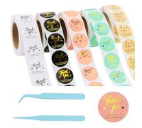 Lot de 2500 autocollants de remerciement ronds éclectiques en feuille d'or, 5 rouleaux d'autocollants multicolores pour l'emballage de petites entreprises, papier enduit et papier kraft de 1 pouce de