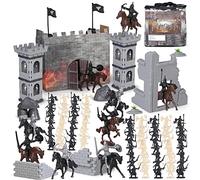 Lot de 254 figurines de chevaliers de château médiéval - Figurines de soldat antique - Jouet de l'armée pour homme - Base militaire en plastique - Avec flèche de cavalerie - Sac de rangement pour