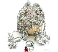 Lot de 26 à 48 bocaux à bijoux surprise de style vintage avec différents accessoires de mode de style vintage, boucles d'oreilles, colliers, bagues et pinces à cheveux en alliage doré
