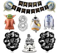 Lot de 26 ballons d'anniversaire Star Guerre - Décoration d'anniversaire - Ballons Yo-d Party - Décoration d'anniversaire d'enfant - Bannière Happy Birthday pour décoration de fête