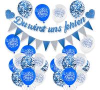 Lot de 26 bannières de ballons décoratives pour homme - Bleu - Décoration avec vous ne manquerez pas - Guirlande de ballons à la retraite - Ballons à confettis pour fête d'adieu et fête à la retraite