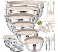 Lot de 26 bols à mélanger avec couvercles hermétiques en acier inoxydable avec accessoires de râpe, fond antidérapant et gadgets de cuisine, taille 7, 4, 2,5, 2,0, 1,5, 1,5, 1 l, idéal pour mélanger