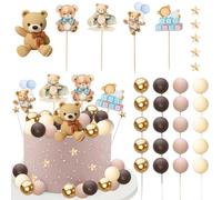 Lot de 26 boules de décoration de gâteau en forme d'ours, beige et marron, décoration de gâteau de luxe, décoration de gâteau bohème, fournitures de fête prénatale (38, marron foncé)