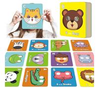 Lot de 26 cartes de l'alphabet ABC avec masques d'animaux, cartes de masque de l'alphabet colorées, jeux éducatifs interactifs, apprentissage des lettres, phrases en anglais