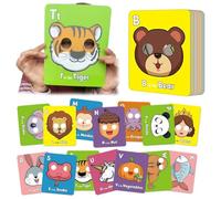 Lot de 26 cartes flash ABC avec masques d'animaux, cartes de masque de l'alphabet colorées, cartes flash géantes pour masque animal ABC, jeux éducatifs interactifs, apprentissage des lettres, phrases