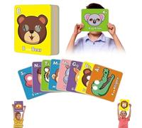 Lot de 26 cartes flash ABC avec masques d'animaux, cartes de masque de l'alphabet colorées, jeux éducatifs interactifs, apprentissage des lettres, phrases en anglais, cartes d'apprentissage ABC avec