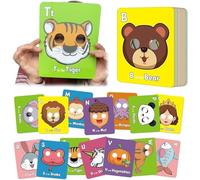 Lot de 26 cartes flash ABC avec masques d'animaux - Jeux éducatifs interactifs - Apprendre les lettres, phrases en anglais
