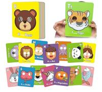 Lot de 26 cartes flash Alphabet ABC avec masques d'animaux, cartes de masque d'alphabet colorées, jeux éducatifs interactifs, lettres d'apprentissage, phrases en anglais
