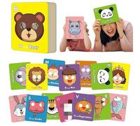 Lot de 26 cartes flash Alphabet ABC avec masques d'animaux, cartes de masque d'alphabet colorées, lettres géantes ABC, visage animal, apprentissage interactif pour tout-petits de 3 à 5