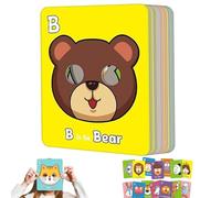 Lot de 26 Cartes Flash Alphabet ABC avec Masques d'animaux, Cartes de Masque de l'alphabet, Cartes d'animaux, Jeux éducatifs interactifs, Apprentissage des Lettres, Phrases en Anglais (1 lot, 1)