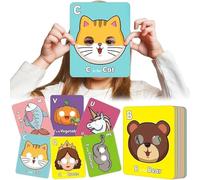 Lot de 26 Cartes Flash Alphabet ABC avec Masques d'animaux, Cartes de Masque de l'alphabet colorées, Jeux éducatifs interactifs, Lettres géantes ABC, Visages d'animaux