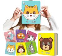 Lot de 26 cartes flash alphabet ABC avec masques d'animaux, cartes de masque de l'alphabet colorées, jeux éducatifs interactifs, lettres géantes ABC, visages d'animaux