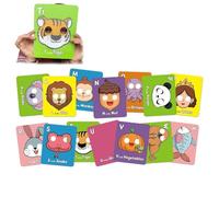 Lot de 26 cartes flash alphabet ABC avec masques d'animaux, cartes de masque de l'alphabet colorées, jeux éducatifs interactifs pour apprendre les lettres, phrases en anglais