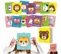 Lot de 26 cartes flash alphabet ABC avec masques d'animaux - Jeux éducatifs interactifs pour les tout-petits de 1 à 3 ans | Cartes à lettres géantes avec jeu de rôle animal portable | Maison de classe
