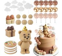 Lot de 26 décorations de gâteau en forme d'ours en peluche marron foncé pour 1er anniversaire, baptême, baby shower, mariage, fête (bougies non incluses)