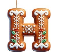 Lot de 26 décorations de Noël en pain d'épices pour sapin de Noël, sucre d'orge, lettres initiales avec motif de baies, décorations de Noël à suspendre pour décoration 2025 (H)
