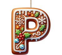 Lot de 26 décorations de Noël en pain d'épices pour sapin de Noël, sucre d'orge, lettres initiales avec motif baies - décorations de Noël à suspendre pour décoration de Noël 2025 (P)