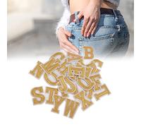 Lot de 26 écussons thermocollants, lettres anglaises dorées, patchs de vêtements, appliques à broder pour coudre ou thermocoller pour t-shirt, jean, sac, veste, sac à dos et chaussure.