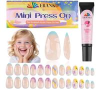 Lot de 26 faux ongles à presser pour enfant - Motif nuage EBANKU - Mini ongles adhésifs en forme d'amande - Pour filles de 6 à 10 ans