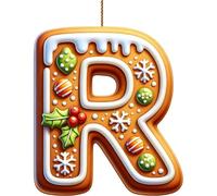 Lot de 26 lettres de l'alphabet plates 2D en pain d'épices - Lettres de l'alphabet de A à Z - Ornements à suspendre pour sapin de Noël et loisirs créatifs - Mini monogramme