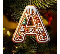 Lot de 26 lettres de l'alphabet plates 2D en pain d'épices - Lettres de l'alphabet de A à Z - Ornements à suspendre pour sapin de Noël et loisirs créatifs - Mini monogramme