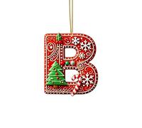 Lot de 26 lettres rouges pour décoration d'arbre de Noël, lettres en forme de canne à sucre avec motif de , mini alphabet à suspendre, ornements pour fête, maison, arbre de Noël en acrylique (B, 8CM)