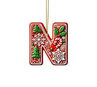 Lot de 26 lettres rouges pour décoration d'arbre de Noël, lettres en forme de canne à sucre avec motif de , mini alphabet à suspendre, ornements pour fête, maison, arbre de Noël en acrylique (N, 8CM)