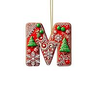 Lot de 26 lettres rouges pour décoration d'arbre de Noël, lettres en forme de canne à sucre avec motif de , mini alphabet à suspendre, ornements pour fête, maison, arbre de Noël en acrylique (M, 8CM)