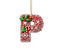 Lot de 26 lettres rouges pour décoration d'arbre de Noël, lettres en forme de canne à sucre avec motif de , mini alphabet à suspendre, ornements pour fête, maison, arbre de Noël en acrylique (P, 8CM)