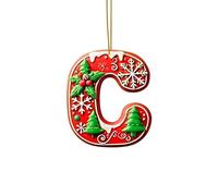 Lot de 26 lettres rouges pour décoration d'arbre de Noël, lettres en forme de canne à sucre avec motif de , mini alphabet à suspendre, ornements pour fête, maison, arbre de Noël en acrylique (C, 8CM)