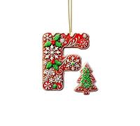 Lot de 26 lettres rouges pour décoration d'arbre de Noël, lettres en forme de canne à sucre avec motif de , mini alphabet à suspendre, ornements pour fête, maison, arbre de Noël en acrylique (F, 8CM)