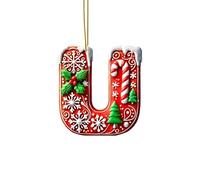 Lot de 26 lettres rouges pour décoration d'arbre de Noël, lettres en forme de canne à sucre avec motif de , mini alphabet à suspendre, ornements pour fête, maison, arbre de Noël en acrylique (U, 8CM)