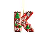 Lot de 26 lettres rouges pour décoration d'arbre de Noël, lettres en forme de canne à sucre avec motif de , mini alphabet à suspendre, ornements pour fête, maison, arbre de Noël en acrylique (K, 8CM)