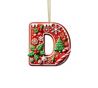 Lot de 26 lettres rouges pour décoration d'arbre de Noël, lettres en forme de canne à sucre avec motif de , mini alphabet à suspendre, ornements pour fête, maison, arbre de Noël en acrylique (D, 8CM)