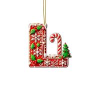 Lot de 26 lettres rouges pour décoration d'arbre de Noël, lettres en forme de canne à sucre avec motif de , mini alphabet à suspendre, ornements pour fête, maison, arbre de Noël en acrylique (L, 8CM)