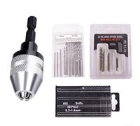 Lot de 26 mandrins de perceuse sans vec portée de 0,3 mm à 3,6 mm et tige hexagonale de 6,3 mm pour tournevis électrique plus dix forets de couleur argentée pour le travail du bois et les travaux