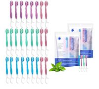 Lot de 26 mini brosses à dents 5 en 1, fil dentaire, gratte-langue et cure-dents, mini brosses à dents avec dentifrice, soins bucco-dentaires portables, emballées individuellement (2 sacs)